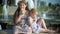 Child, Little Girl Eating Ice Cream on a Hot, Torrid Summer Day, Children near the fountain