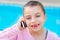 Child little indented girl talking mobile phone