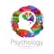 Child logotype with psychology sign in rainbow watercolor circle. Silhouette profile human head. Concept logo for people