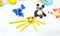 Child made  elephant, panda and sun from plasticine, colorful modeling clay and sculpting funny animals . Home Education game with