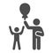 Child and man with balloon solid icon, 1st June children protection day concept, son and father sign white background