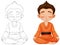 A child meditating calmly, outline and color