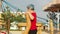 Child on monkey bars. Kid at school playground. Little boy hanging on gym activity center of preschool play ground