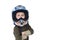 Child with motorcycle helmet looking at camera