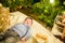 A child near the Christmas tree. Little boy celebrating christmas. baby`s first christmas