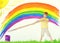 Child Painting Rainbow, Creative Kid Draw Color Art Image, Child
