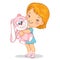 Child with pink plush rabbit toy