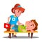 Child Play Doctor Lying Unconscious On Bench And Second Child Girl Provides First Aid Vector. Isolated Illustration