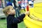 Child playing arcade game