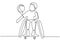 Child playing a ball sitting on wheelchair. Continuous one line drawing of disability kid