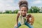 Child playing baseball in park