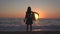 Child Playing Beach Ball in Sunset, Kid Watching Sea Waves, Girl View at Sundown