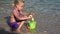 Child Playing on Beach, Kid making Sand Castles, Child on Seashore, Girl in Greece in Summer Vacation