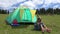 Child Playing Games on Tablet, Kid at Camping, Girl Using PC Gadget by a Tent