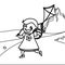 Child playing kite coloring page