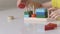 A child is playing a logical wooden toy. Educational toys. Video