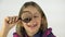 Child Playing with Magnifying Glass, Girl Eyes in Eyeglass, Kid Make Faces 4K