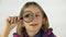 Child Playing with Magnifying Glass, Girl Eyes in Eyeglass, Kid Make Faces 4K