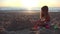 Child Playing Sand Castle on Beach at Sunset, Girl on Seashore, Coastline 4K