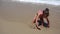 Child Playing in Sea Sand Beach, Little Girl on Tropical Exotic Sea Coastline