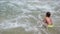 Child Playing in Sea Sand Beach, Little Girl on Tropical Exotic Sea Coastline
