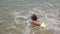 Child Playing in Sea Sand Beach, Little Girl on Tropical Exotic Sea Coastline