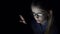 Child Playing Tablet, Glasses School Girl Using Laptop in Night, Black Screen 4K
