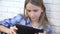 Child Playing Tablet, Kid Smartphone, Girl Reading Messages Browsing Internet