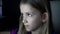Child Playing Tablet Pc in Night, Girl Watching Internet on Laptop in Dark 4K