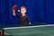A child plays table tennis