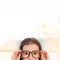 Child, portrait and glasses for optometry with eyes, vision and eye care with copy space. Young girl, specs and cute at