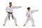 Child practicing karate with instructor