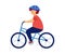 Child protected with helmet riding a bicycle, flat vector illustration isolated.