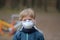 Child with protective face mask during coronavirus outbreak