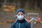 Child with protective face mask during coronavirus outbreak