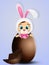 Child with rabbit costume in the Easter chocolate egg