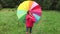 Child in Rain, Kid Playing Outdoor in Park Girl Spinning Umbrella on Raining Day
