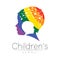 Child rainbow logotype in vector. Silhouette profile human head with brain. Concept logo for people, children, autism