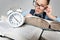 Child Reading Books behind Clock Alarm, School Boy Learning Hard Lessons, Time and Education