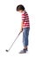 Child ready to hit golf ball with club