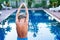 Child ready to jump in swimming pool