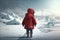 A child in a red jacket in the snow, AI generated