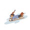 child riding winter wooden vintage sled in snow isolated vector illustration