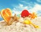 Child\'s beach toys in the sand