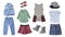 Child`s clothes isolated on white.Kid`s clothing collage.Girl`s wear.Fashion apparel