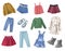 Child`s colorful clothes set  on white.Kid`s fashion apparel collection