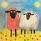 Child\\\'s Crayon Drawing Of White And Red Sheep On Large Canvas