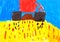 Child\'s drawing. Combine harvesting wheat.