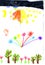 Child`s drawing fireworks over the forest