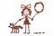 Child\'s drawing girl with a balloon walking with a dog from coffee beans